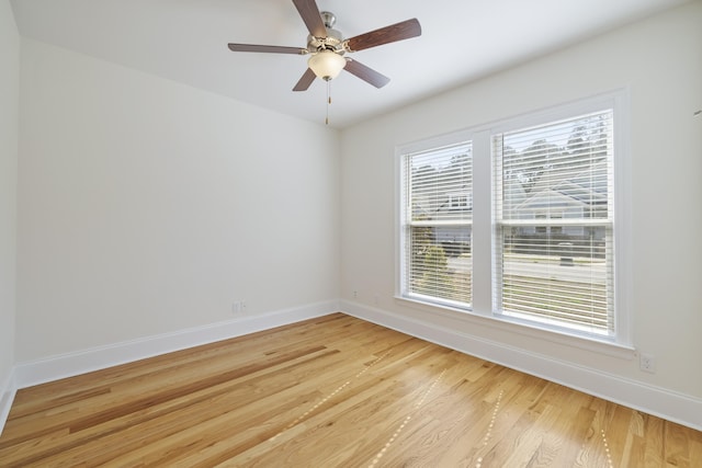 empty room featuring ceiling fan and light hardwood / wood-style flooring