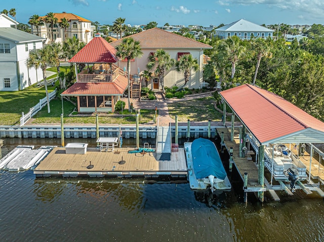 dock area with a water view