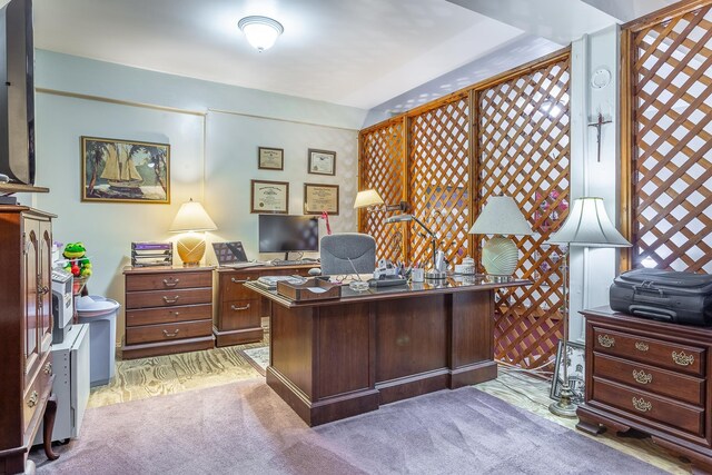 home office featuring carpet flooring