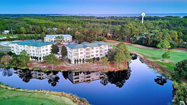 aerial view with a water view