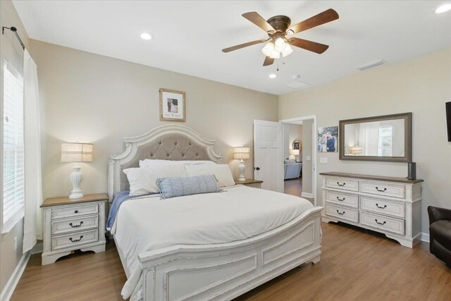 604 Judson Dr, Perry, FL 32348 - bedroom featuring wood finished floors, recessed lighting, baseboards, and a ceiling fan