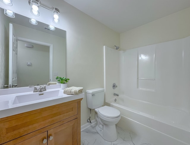804 Medical Commons Ct, Tallahassee, FL 32310 - full bathroom with marble finish floors, toilet, vanity, shower / tub combination, and baseboards