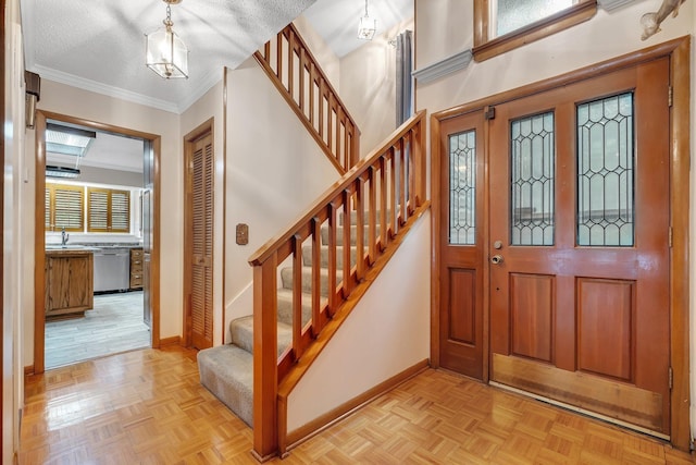414 Tharpe Cir, Quincy, FL 32351 - foyer entrance with baseboards, ornamental molding, and stairs