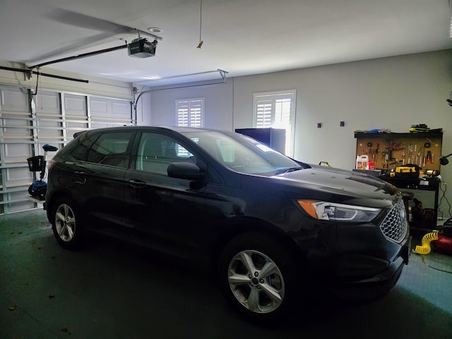 garage with a garage door opener