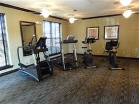 workout area with ceiling fan