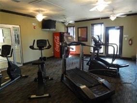 workout area with ceiling fan