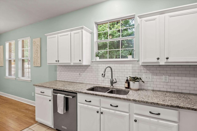 1652 Eagles Watch Way, Tallahassee, FL 32312 - kitchen with stainless steel dishwasher, white cabinets, decorative backsplash, and plenty of natural light