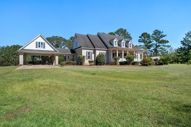 view of front facade with a carport and a front lawn