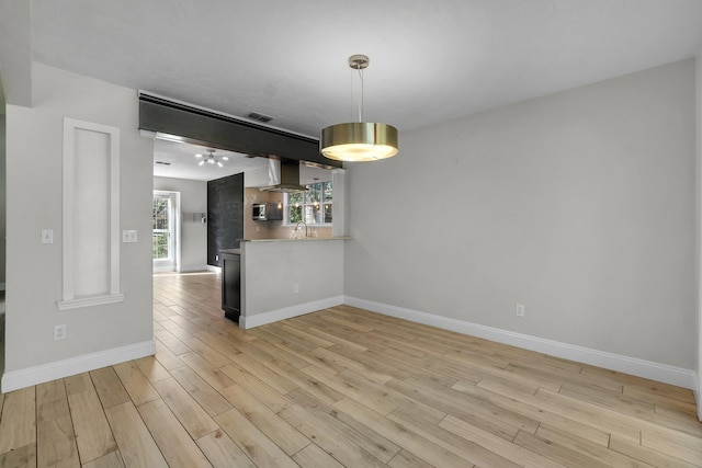 interior space with sink and light hardwood / wood-style floors