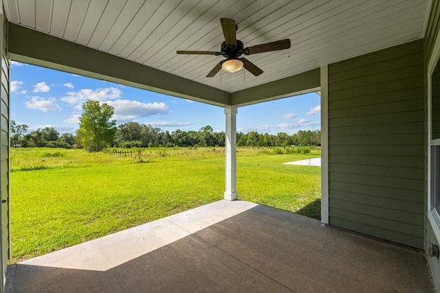 view of patio / terrace featuring ceiling fan