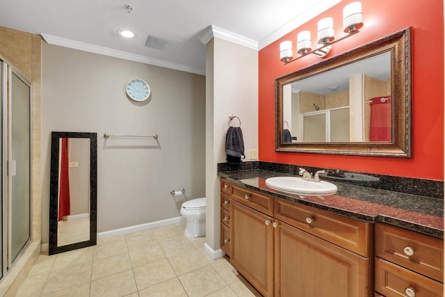 121 N Monroe St Unit 1207, Tallahassee, FL 32301 - bathroom with ornamental molding, a shower stall, vanity, and tile patterned floors