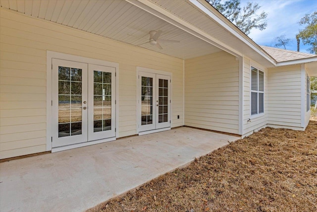 view of patio / terrace with ceiling fan and french doors