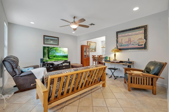 interior space featuring light tile patterned floors, visible vents, and recessed lighting