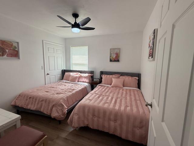 2754 Roberts Ave, Tallahassee, FL 32310 - bedroom with a ceiling fan and dark wood-type flooring