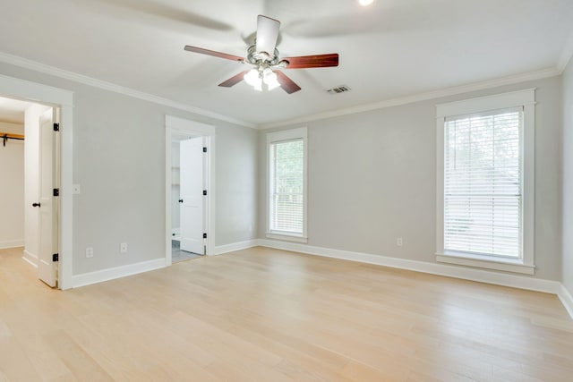 3585 Gardenview Way, Tallahassee, FL 32309 - empty room featuring a ceiling fan, light wood-style flooring, and ornamental molding