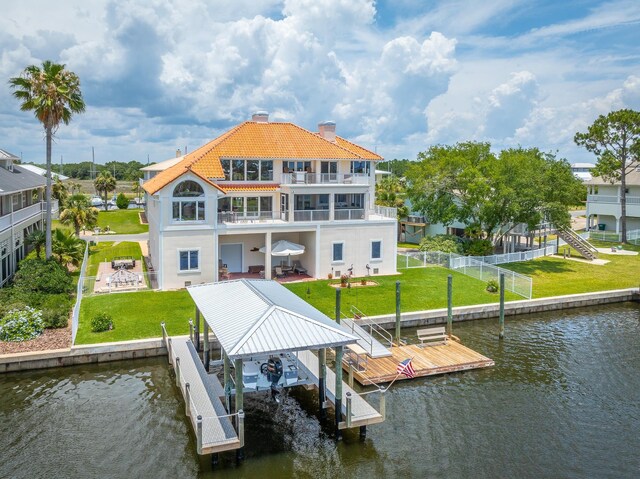 111 Royster Dr, Crawfordville, FL 32327 - dock with a water view, a balcony, a patio area, and boat lift