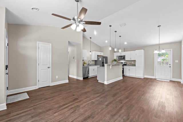 2328 Southampton Dr, Tallahassee, FL 32311 - unfurnished living room featuring a sink, ceiling fan, baseboards, dark wood-type flooring, and recessed lighting