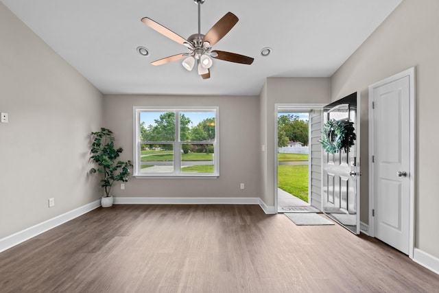 2328 Southampton Dr, Tallahassee, FL 32311 - entryway with wood finished floors, a ceiling fan, and baseboards