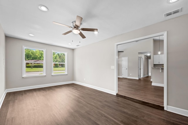 2328 Southampton Dr, Tallahassee, FL 32311 - unfurnished room with a ceiling fan, dark wood-style flooring, baseboards, and recessed lighting