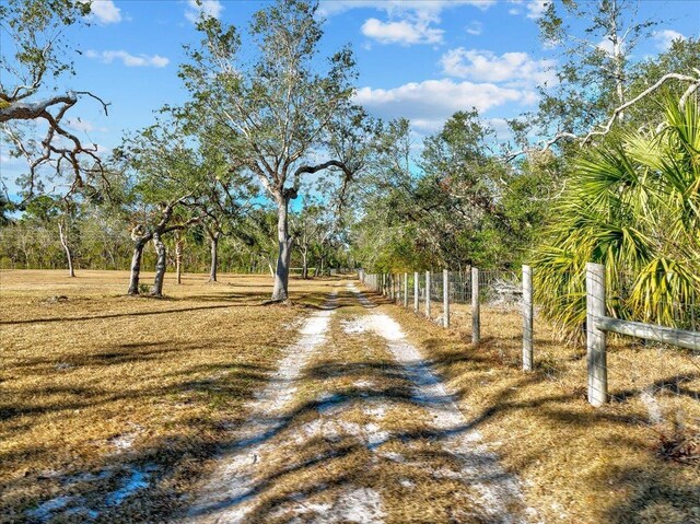 exterior space with a rural view