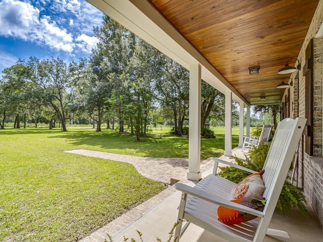 view of yard featuring covered porch