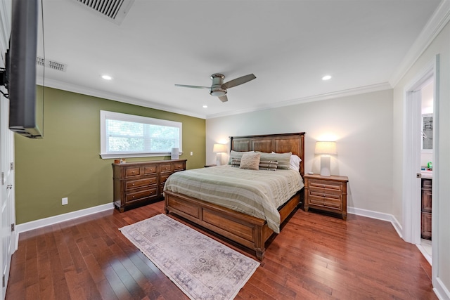 1178 Robin Kay Rd, Tallahassee, FL 32312 - bedroom with crown molding, dark wood-style floors, recessed lighting, and ceiling fan