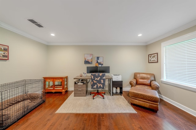 1178 Robin Kay Rd, Tallahassee, FL 32312 - office area with ornamental molding, wood finished floors, and recessed lighting
