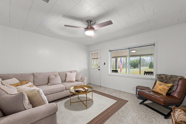 living room featuring ceiling fan