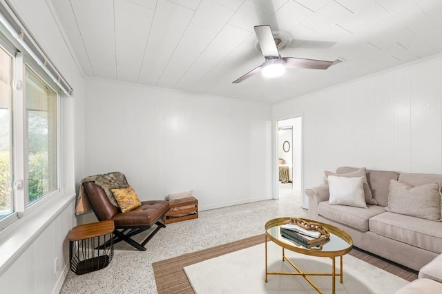 living room with ceiling fan