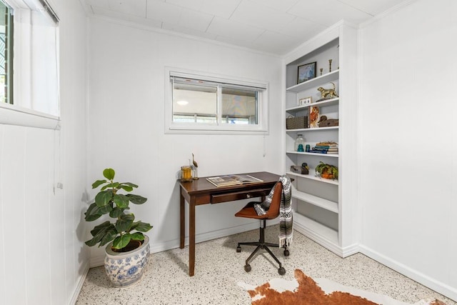 home office featuring crown molding