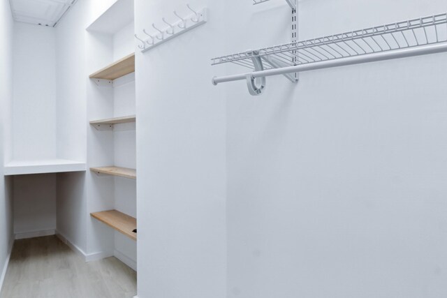 spacious closet featuring light hardwood / wood-style flooring