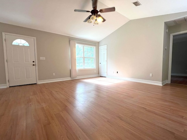 29 Chippewa Rd, Crawfordville, FL 32327 - foyer with ceiling fan, vaulted ceiling, and light wood finished floors