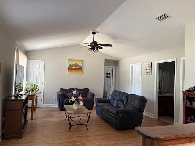 29 Chippewa Rd, Crawfordville, FL 32327 - living room featuring light wood-style flooring, ceiling fan, and lofted ceiling