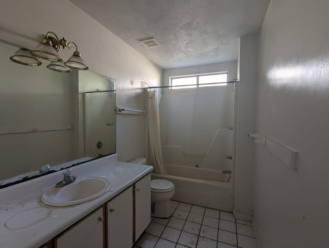 2218 Amelia Cir, Tallahassee, FL 32304 - bathroom with vanity, toilet, tile patterned floors, visible vents, and shower / bath combination with curtain