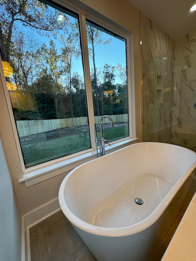 bathroom with a bathing tub, plenty of natural light, and sink