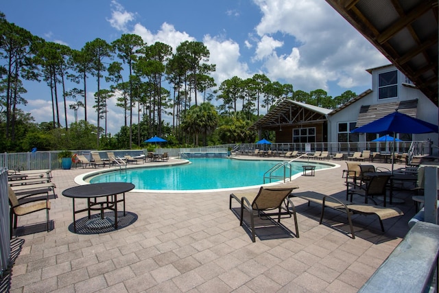 view of swimming pool featuring a patio