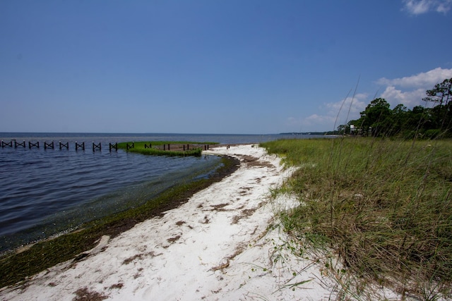 view of water feature with a beach view