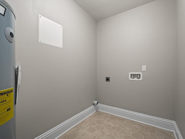45 Sioux Trl, Crawfordville, FL 32327 - laundry room featuring hookup for an electric dryer, washer hookup, water heater, baseboards, and tile patterned flooring