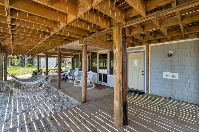 wooden deck featuring a patio