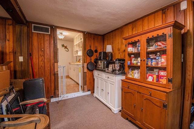319 Gaile Ave, Tallahassee, FL 32305 - interior space featuring visible vents, wood walls, a textured ceiling, and light colored carpet