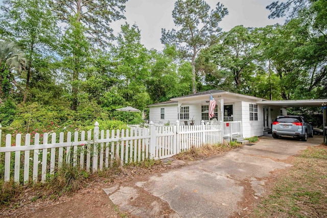 319 Gaile Ave, Tallahassee, FL 32305 - view of front facade with concrete driveway, a fenced front yard, and a carport