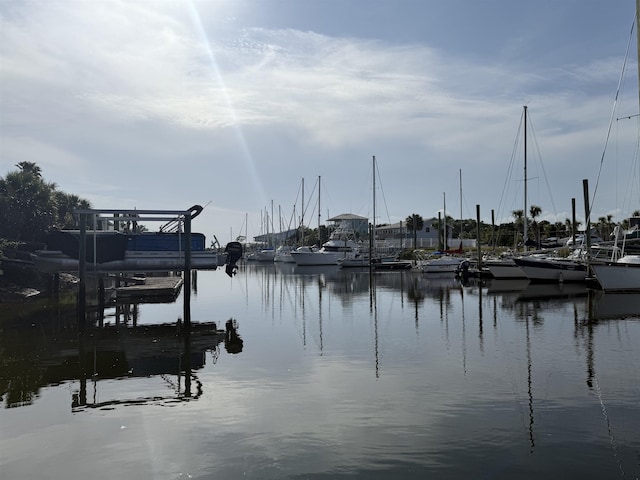 view of dock with a water view