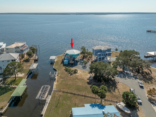 bird's eye view featuring a water view