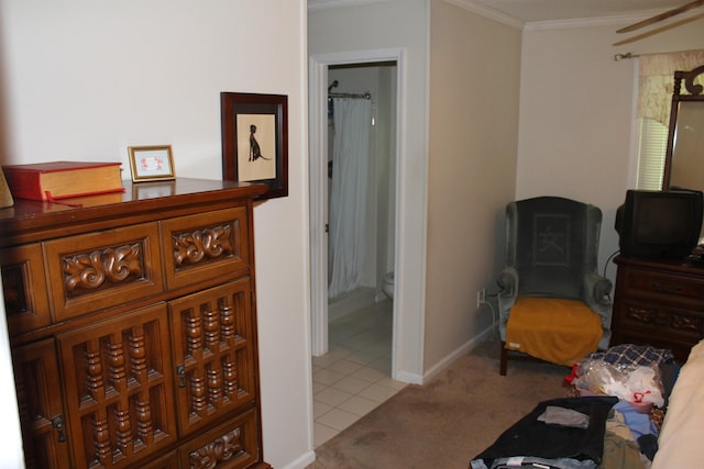 1082 Richardson Rd, Tallahassee, FL 32301 - living area with ornamental molding, carpet flooring, and tile patterned floors