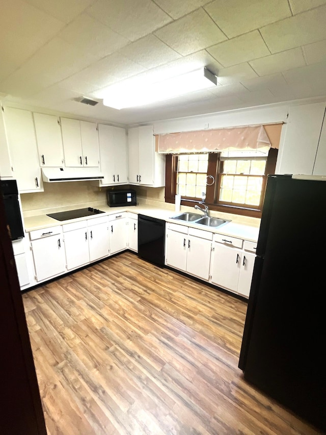 16619 SW Gaskin St, Blountstown, FL 32424 - kitchen featuring black appliances, a sink, under cabinet range hood, and white cabinets