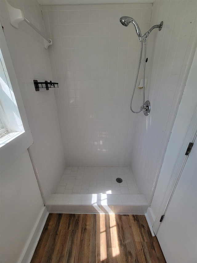 16619 SW Gaskin St, Blountstown, FL 32424 - bathroom with wood finished floors and a stall shower