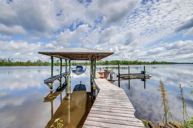 dock area with a water view