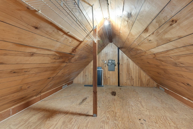 bonus room featuring wooden walls, wood ceiling, and lofted ceiling