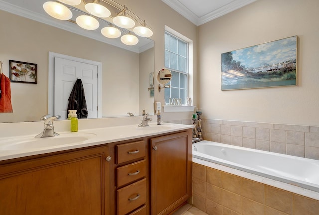 2031 Windsor Oaks Ct, Tallahassee, FL 32308 - bathroom with a bath, double vanity, and ornamental molding