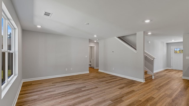 interior space with light hardwood / wood-style floors